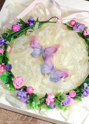 Набор украшений: веночек и бабочки из шифона в подарочной упаковке