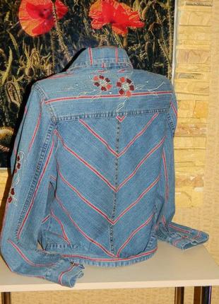 Куртка джинсовая женская синяя с вышитыми цветами размер 44-462 фото