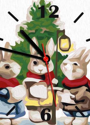 Часы по номерам картина по номерам 30*30 стр Новый год кролики зайчики1 фото