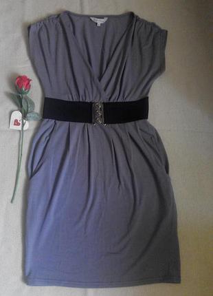 Сіреньке платтячко з чорним поясом-резинкою clockhouse