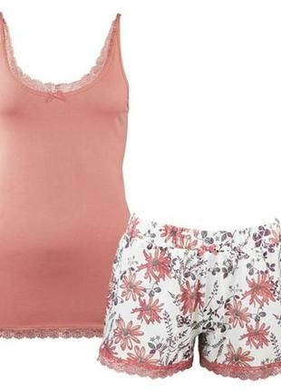 Річний комплект, жіноча піжама з мереживом, домашній костюм esmara німеччина, майка шорти