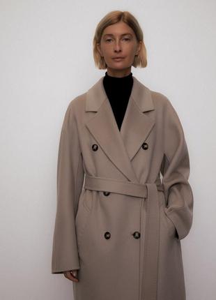 Шерстяне тепле пальто з кашеміром відтінок капучино бежевий у стилі zara massimo dutti mango h&m