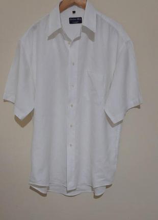 Рубашка с коротким рукавом, белая, лен.1 фото