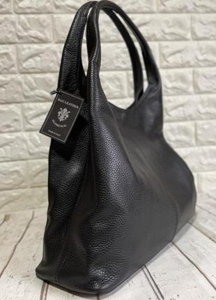 Велика шкіряна сумка шопер чорна італія нова колекція4 фото