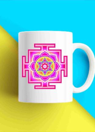 Біла чашка (кухоль) з принтом "янтра. yantra. kamana yantra. кам'яна янтра" push it