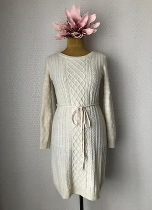 Полушерстяное вязаное платье молочного цвета от h&m, размер м