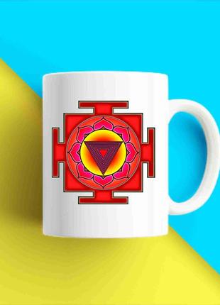 Біла чашка (кухоль) з принтом "янтра. yantra. tripurabhairava янтра. трипура-сундарі янтра" push it1 фото