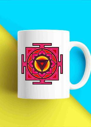Белая чашка (кружка) с принтом "янтра. yantra. кали янтра. kali yantra" push it