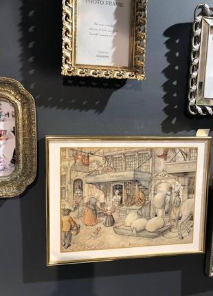 Шикарная винтажная картина французский рынок, рисунок то в рамке, декор для дома