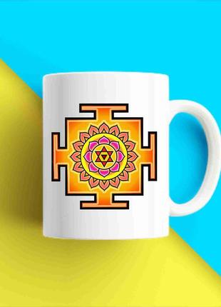 Белая чашка (кружка) с принтом "янтра. yantra. bhuvaneswari yantra cash. бхвашносварь янтра" push it