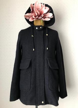 Классное стильное полушерстяное темно-синее пальто - куртка с капюшоном от zara, размер м-l