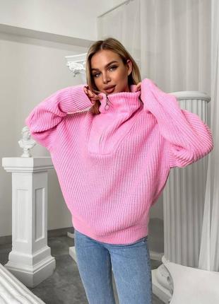 Женская теплая розовая кофта свитер цвета кемел из шерстяной нитки с молнией на горловине с воротником с м л 44 46 48 s m l5 фото