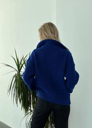 Женская теплая синяя кофта свитер цвета электрик из шерстяной нитки с молнией на горловине с воротником с м л 44 46 48 s m l5 фото