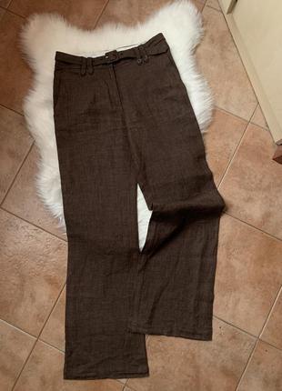 Льняные качественные брюки от бренда hm в красивом коричневом цвете 100% лен1 фото