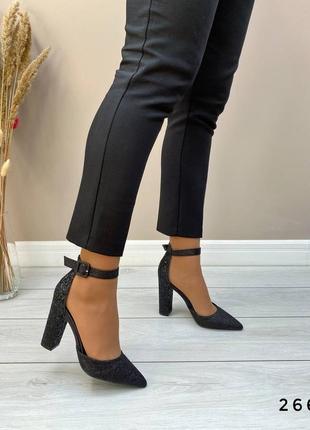 Туфлі чорні с блестками на високому каблуку3 фото