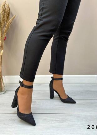 Туфлі чорні с блестками на високому каблуку2 фото
