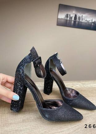 Туфлі чорні с блестками на високому каблуку5 фото