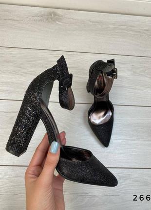Туфлі чорні с блестками на високому каблуку8 фото
