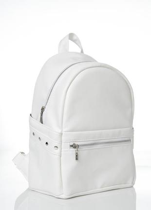 Рюкзак белый кожаный эко стильный заклепки городской вместительный6 фото