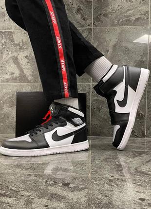 Кроссовки nike air jordan 1 black / gray (кожа)