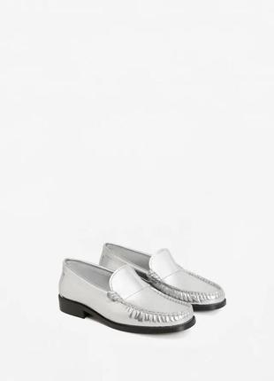 Кожаные серебряные туфли лоферы mango - 37, 38, 401 фото