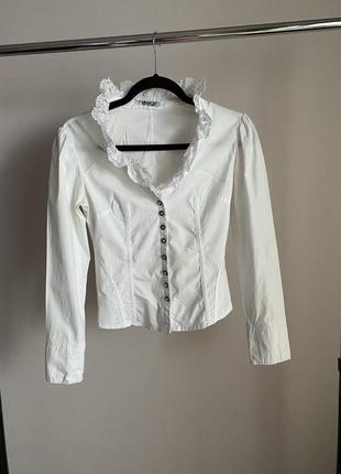 Біла ніжна вантажна котонова блуза-рубашка від day❤️ надзвичайно гарна фурнітура  р.xs сток, нова, без етикетки