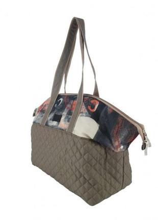Стильна жіноча сумочка із стьобаної плащівки. класична сумка бежева текстильна4 фото