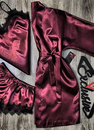 Домашній комплект з атласу халат та піжама, піжамка атлас, атласний халатик