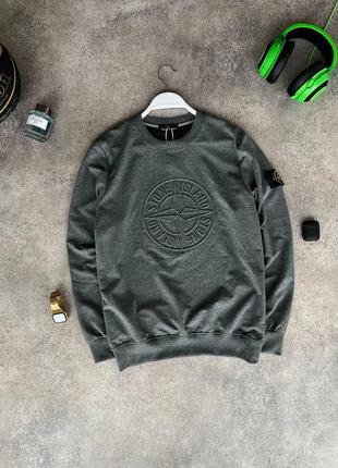 Мужской свитшот stone island серый весенний осенний | мужская кофта без капюшона стон айленд демисезонная5 фото