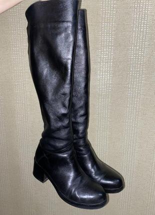 Чорні шкіряні ботфорти, жіночі чоботи зимові 38 розміру2 фото