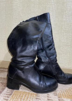 Чорні шкіряні ботфорти, жіночі чоботи зимові 38 розміру10 фото