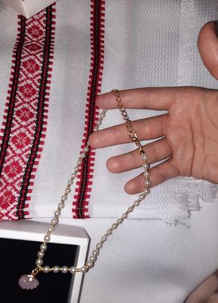 Чокер ожерелье подвеска из жемчужинок с кулоном6 фото
