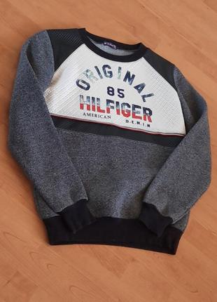 Светр hilfiger сірий на флісі 42-44 one size