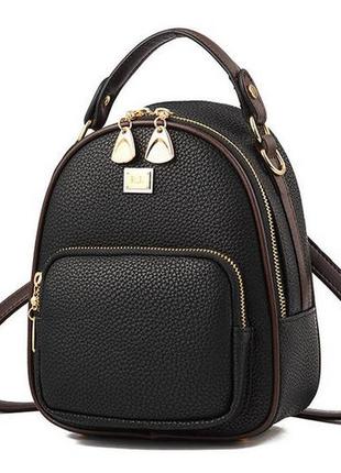 Модный женский мини рюкзак сумка черный10 фото