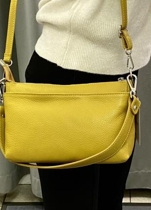 Сумка шкіряна жовта гірчична сумка шкіряна сумка жіноча м’яка італійська сумка