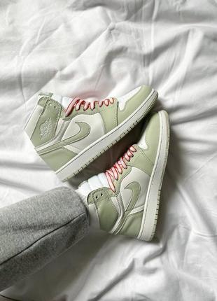 Мужские высокие кожаные кроссовки nike air jordan 1 "seafoam green"#найк