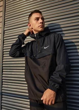 Чоловічий анорак nike чорний із синім весняним осіннім  ⁇  чоловіча вітровка найк чорна демісезонна