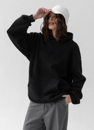 Худі однотонне жіноче oversized gbi утеплене чорний р. s/m (13417-ж)