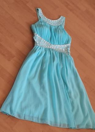 Вечернее голубое платье со сразами quiz 42-44 размер1 фото