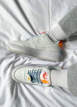 Женские кожаные кроссовки nike air force 1 shadow "white/orange#найк