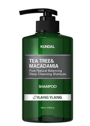 Kundal шампунь для волосся kundal tea tree&macadamia deep cleansing shampoo чайне дерево та макадамія, аромат ylang ylang, 500 мл