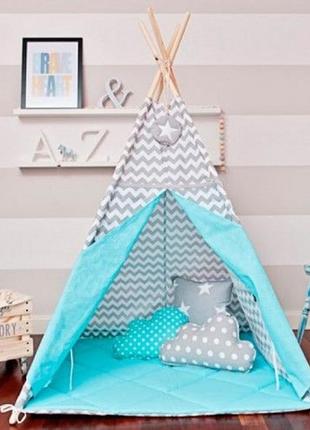 Вігвам хатка комплект сіра м'ята з подушками - великий код товару: 4335626