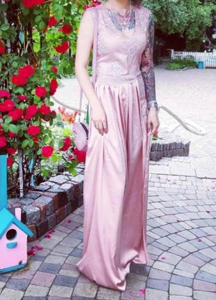 Вечернее платье комбинезон с шортами розовое 42-441 фото