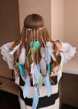Бохо хіпі пов'язка на голову з пір'ям