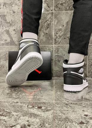 Мужские высокие кожаные кроссовки nike air jordan 1 black / gray (кожа)#найк8 фото