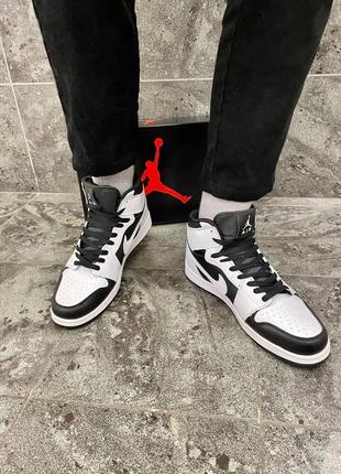 Мужские высокие кожаные кроссовки nike air jordan 1 white / black (кожа)#найк9 фото
