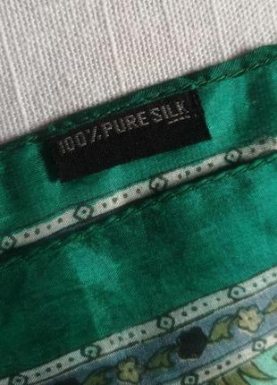 Шарф, палантин, платок, из натурального шёлка, италия, зелёный, со слонами,  100 % шёлк,5 фото