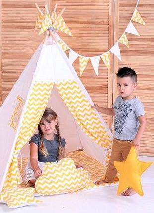 Вігвам хатка комплект жовтий зигзаг з подушкою - великий код товару: 4335624