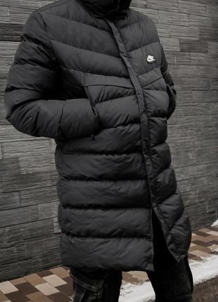 Мужская зимняя длинная куртка nike черная найк парка мужской пуховик