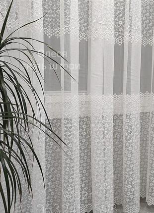 Тюль бамбук вишивка высокой низ айвори6 фото